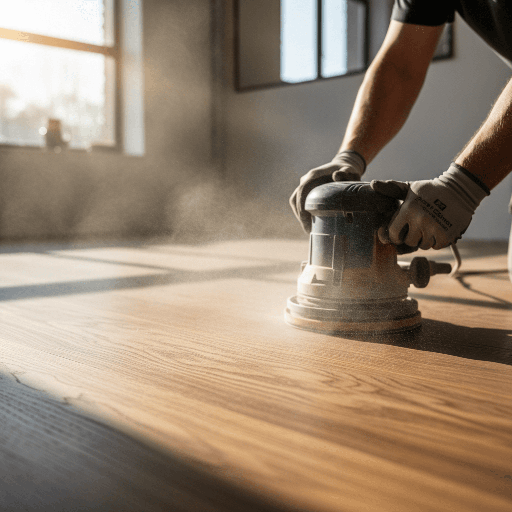 Sanding white oak floors in a Toronto commercial loft